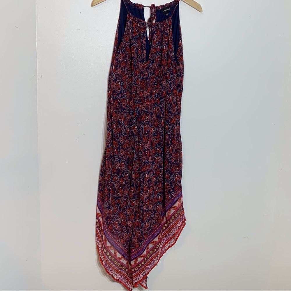 EUC Boho Paisley Halter Style Midi Red/Blue Dress